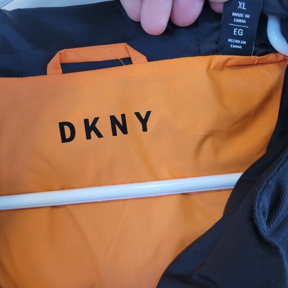 NWT DKNY Men's Orange & Black Colorblock Hooded Windbreaker Jacket XL - Picture 7 of 9